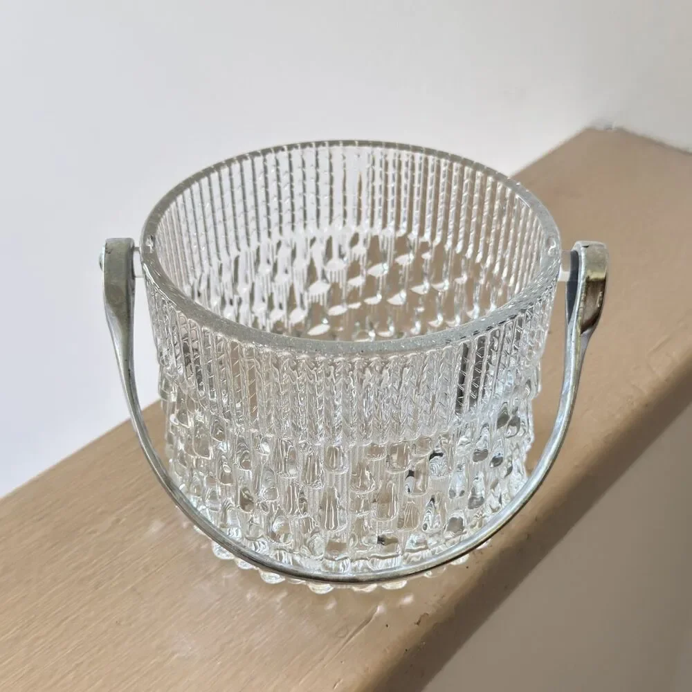 Vintage Teleflora Clear Glass Ice Bucket with Chrome Handle Made in France